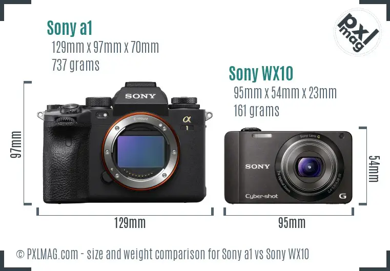 Sony a1 vs Sony WX10 size comparison