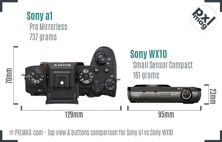 Sony a1 vs Sony WX10 top view buttons comparison
