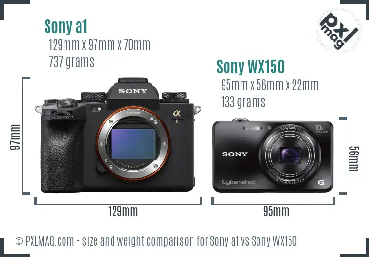 Sony a1 vs Sony WX150 size comparison