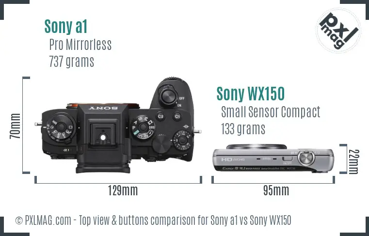 Sony a1 vs Sony WX150 top view buttons comparison