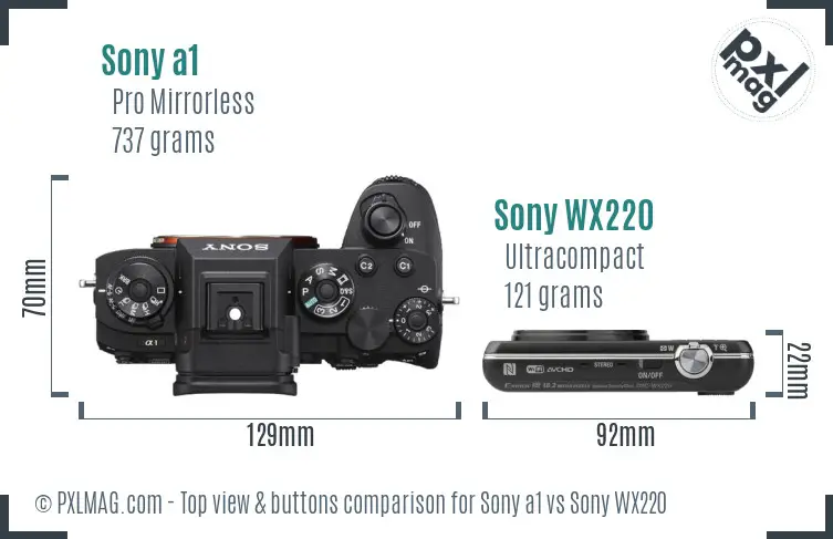 Sony a1 vs Sony WX220 top view buttons comparison