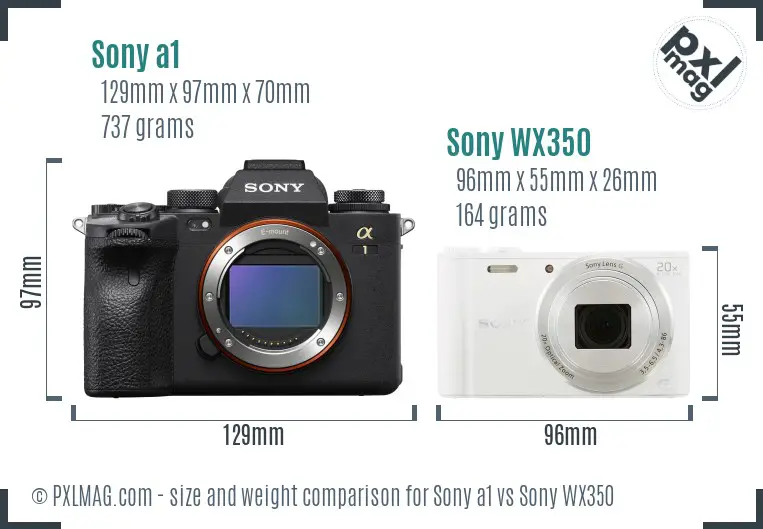 Sony a1 vs Sony WX350 size comparison