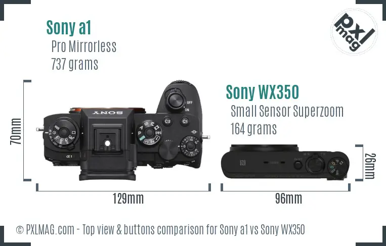Sony a1 vs Sony WX350 top view buttons comparison