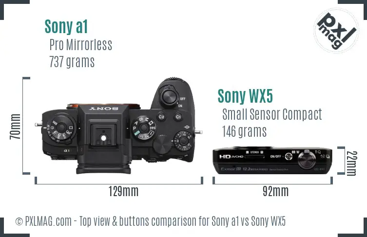 Sony a1 vs Sony WX5 top view buttons comparison