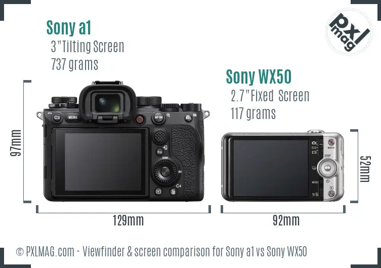Sony a1 vs Sony WX50 Screen and Viewfinder comparison