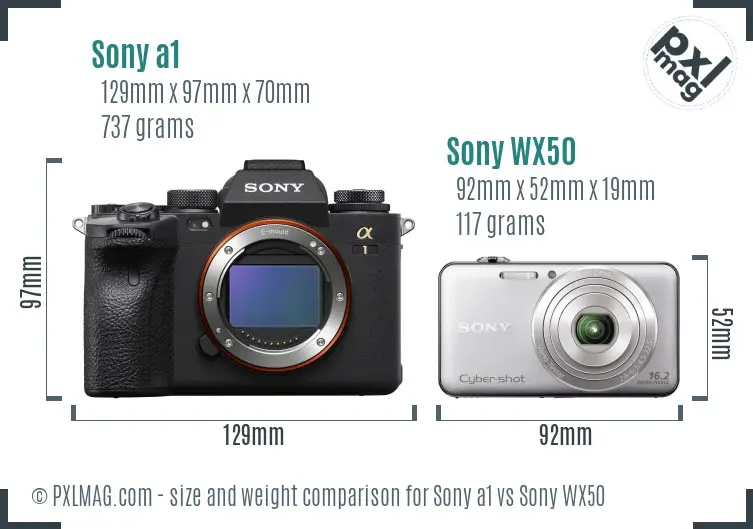 Sony a1 vs Sony WX50 size comparison