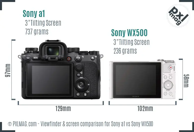 Sony a1 vs Sony WX500 Screen and Viewfinder comparison