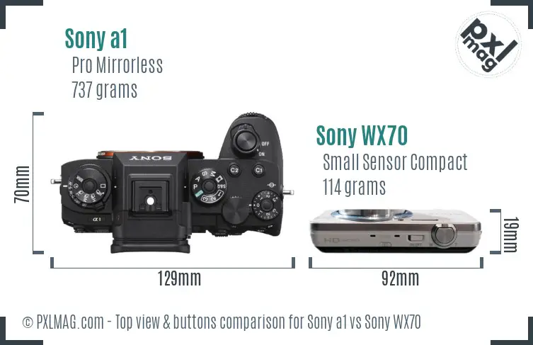 Sony a1 vs Sony WX70 top view buttons comparison