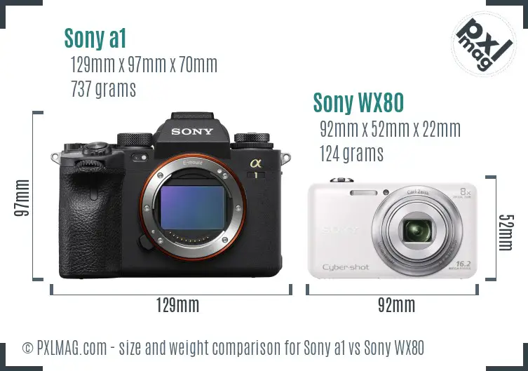 Sony a1 vs Sony WX80 size comparison