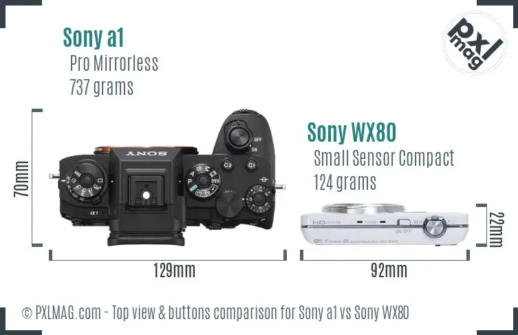 Sony a1 vs Sony WX80 top view buttons comparison