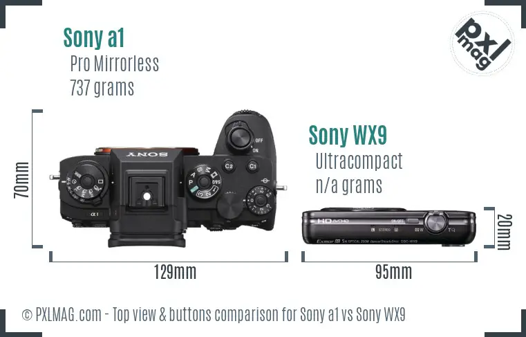 Sony a1 vs Sony WX9 top view buttons comparison Sony a1 vs Sony WX9 top view buttons comparison