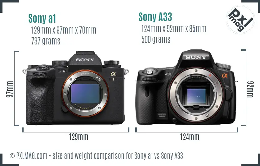 Sony a1 vs Sony A33 size comparison