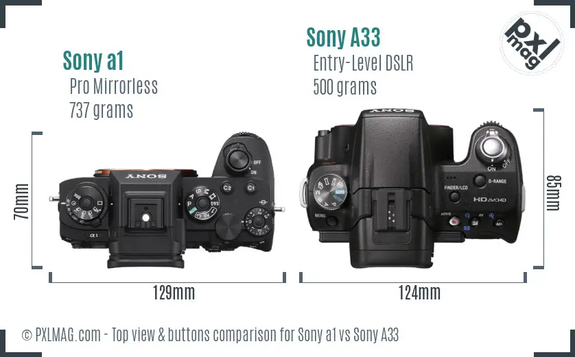 Sony a1 vs Sony A33 top view buttons comparison