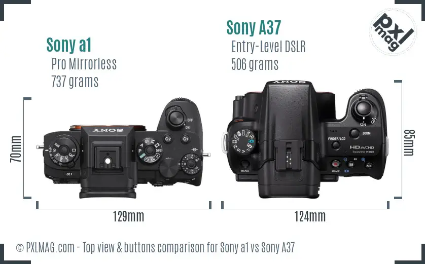 Sony a1 vs Sony A37 top view buttons comparison