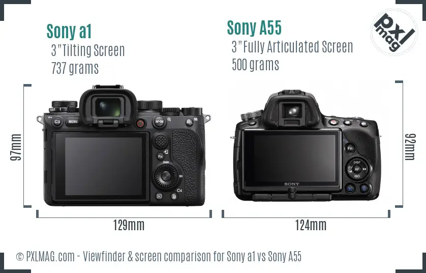 Sony a1 vs Sony A55 Screen and Viewfinder comparison