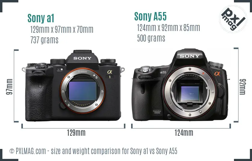 Sony a1 vs Sony A55 size comparison