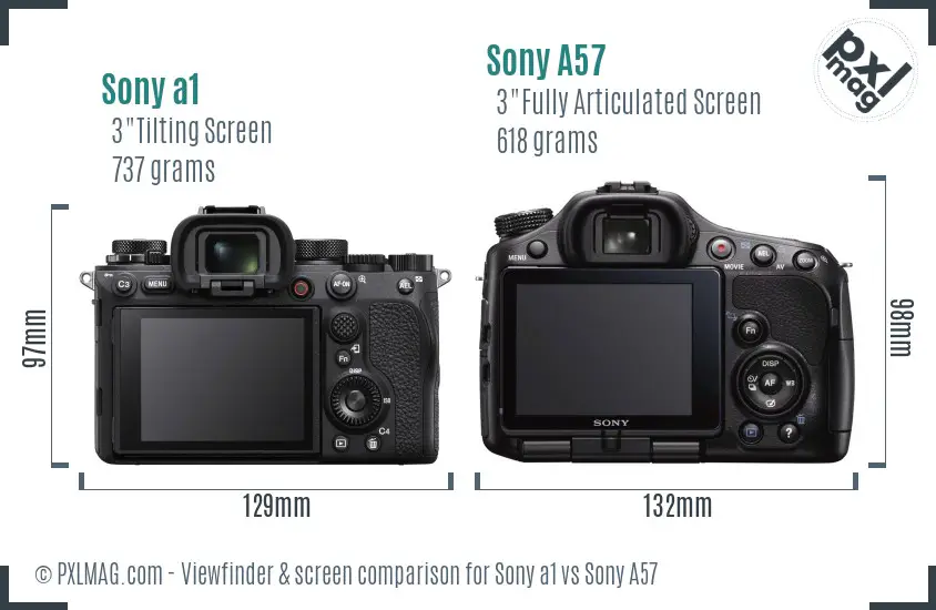 Sony a1 vs Sony A57 Screen and Viewfinder comparison