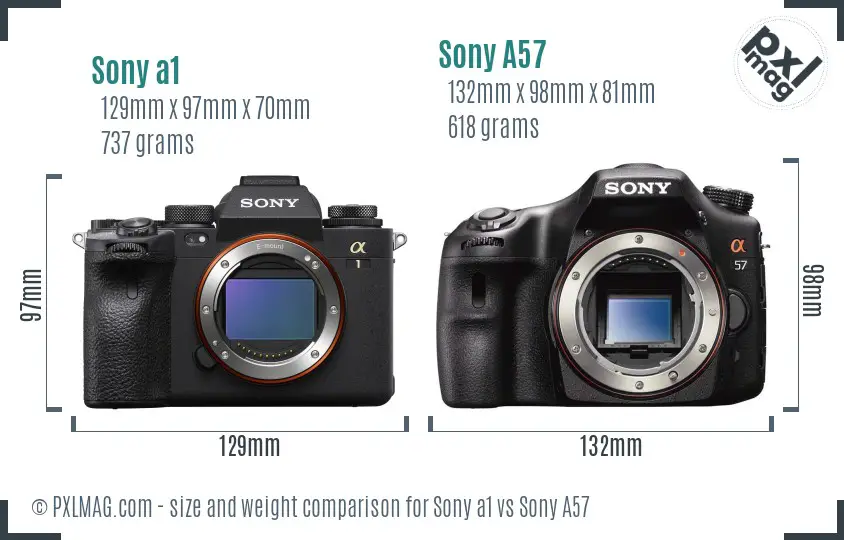 Sony a1 vs Sony A57 size comparison