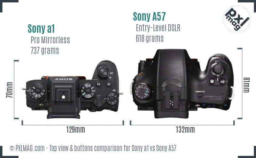 Sony a1 vs Sony A57 top view buttons comparison