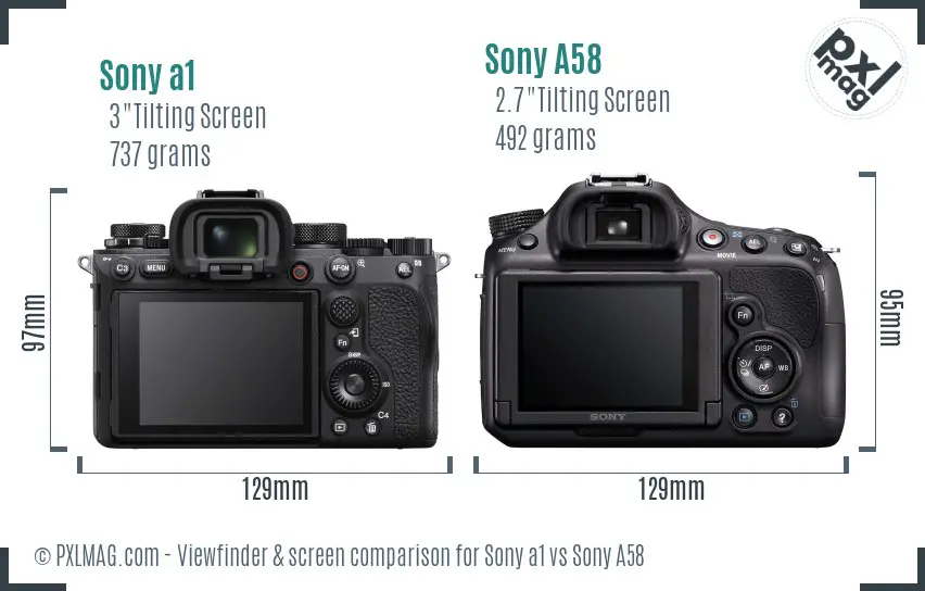 Sony a1 vs Sony A58 Screen and Viewfinder comparison