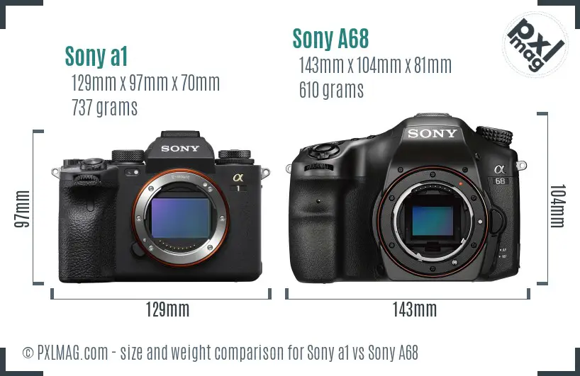 Sony a1 vs Sony A68 size comparison