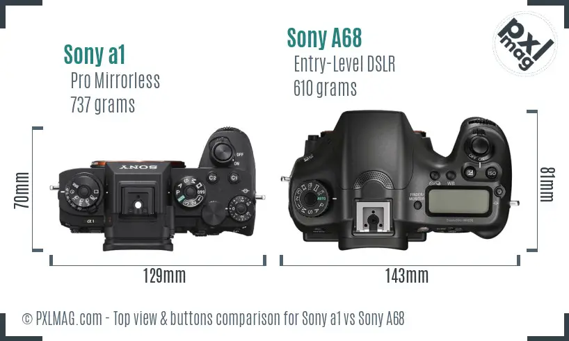 Sony a1 vs Sony A68 top view buttons comparison