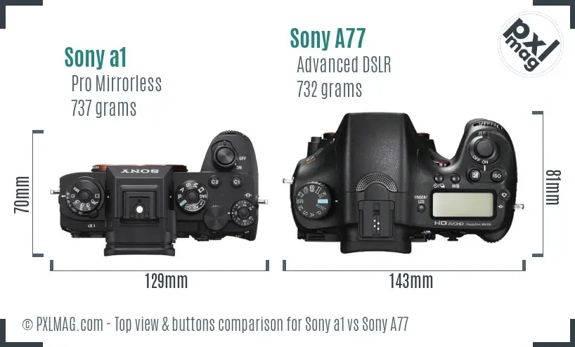 Sony a1 vs Sony A77 top view buttons comparison