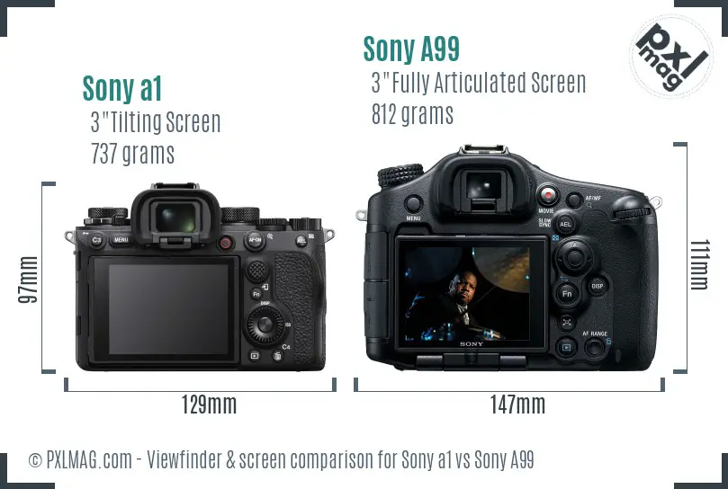 Sony a1 vs Sony A99 Screen and Viewfinder comparison