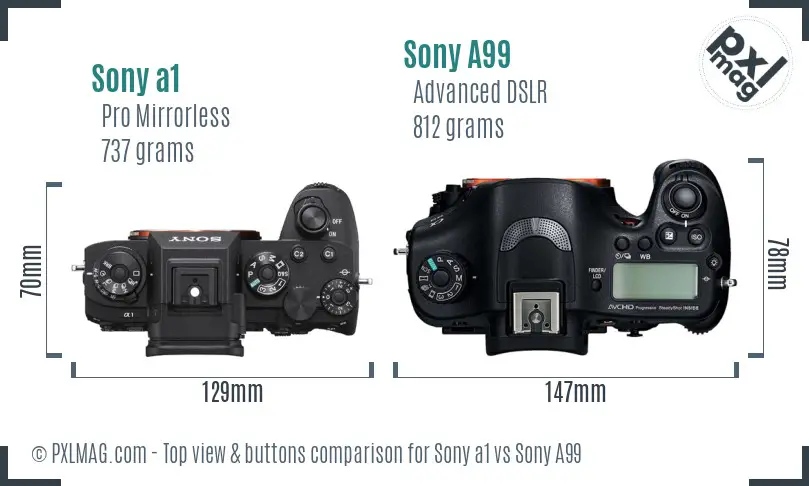 Sony a1 vs Sony A99 top view buttons comparison