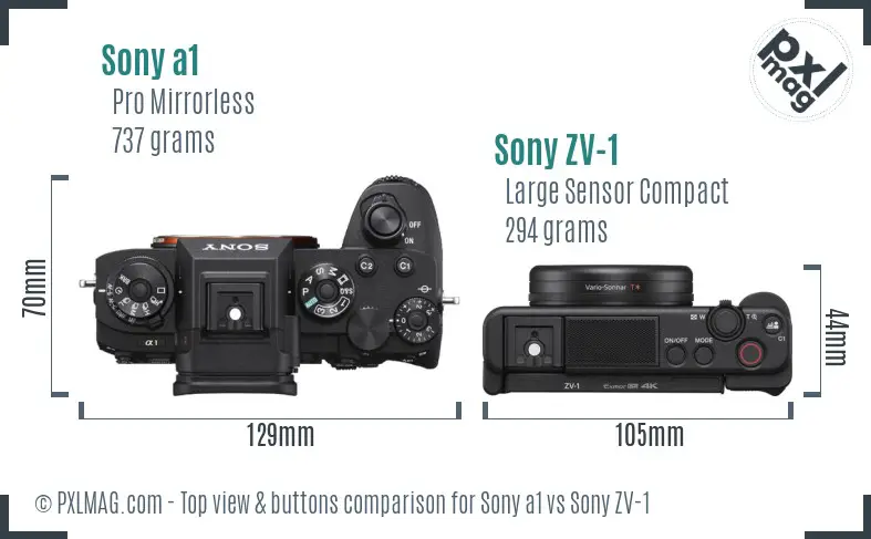 Sony a1 vs Sony ZV-1 top view buttons comparison