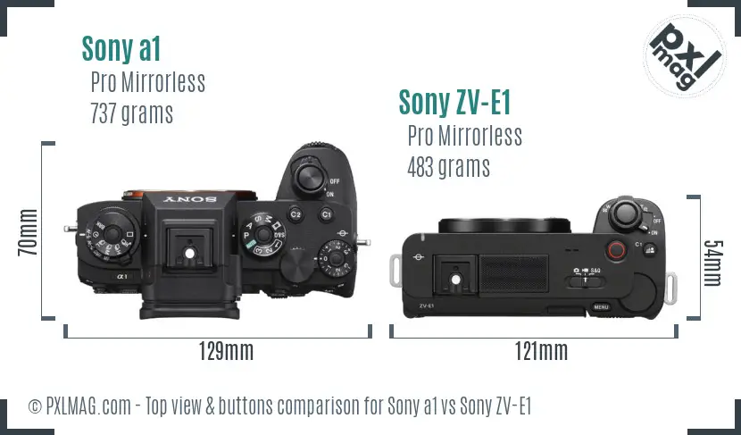 Sony a1 vs Sony ZV-E1 top view buttons comparison Sony a1 vs Sony ZV-E1 top view buttons comparison