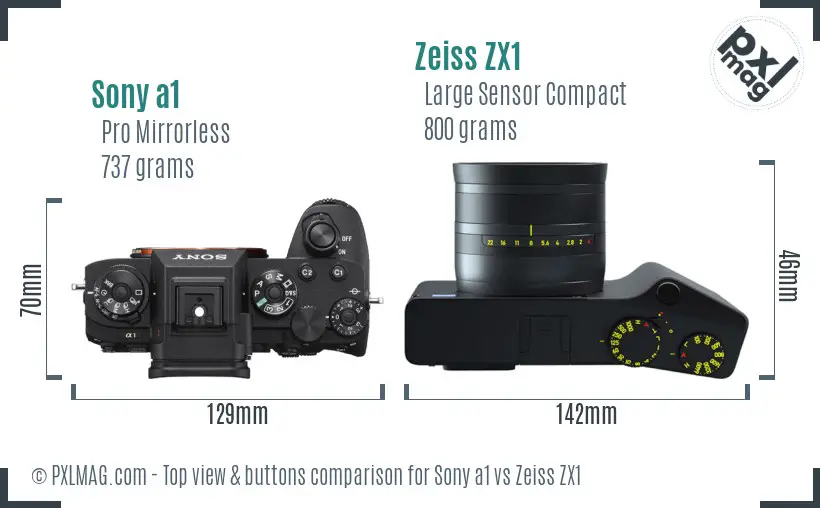 Sony a1 vs Zeiss ZX1 top view buttons comparison