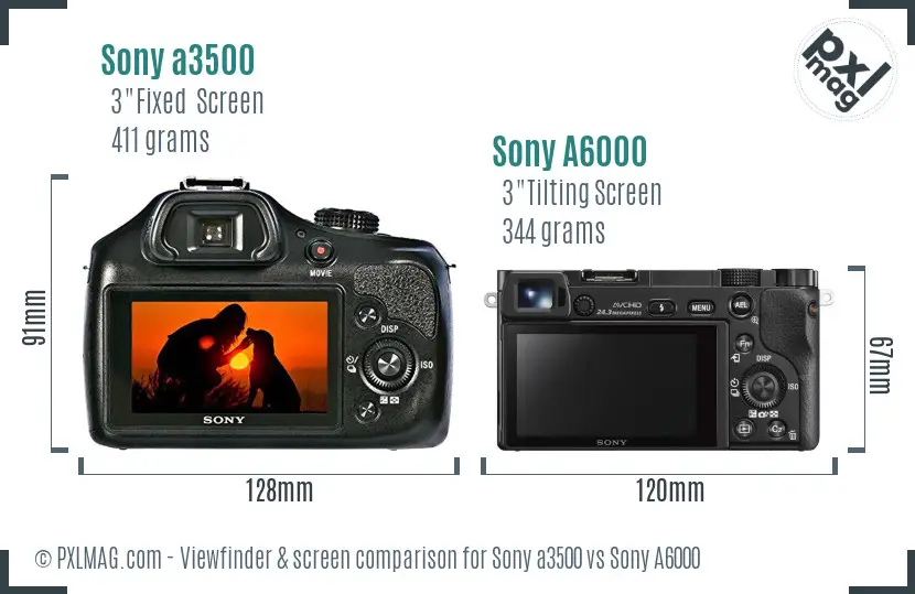 Sony a3500 vs Sony A6000 Screen and Viewfinder comparison
