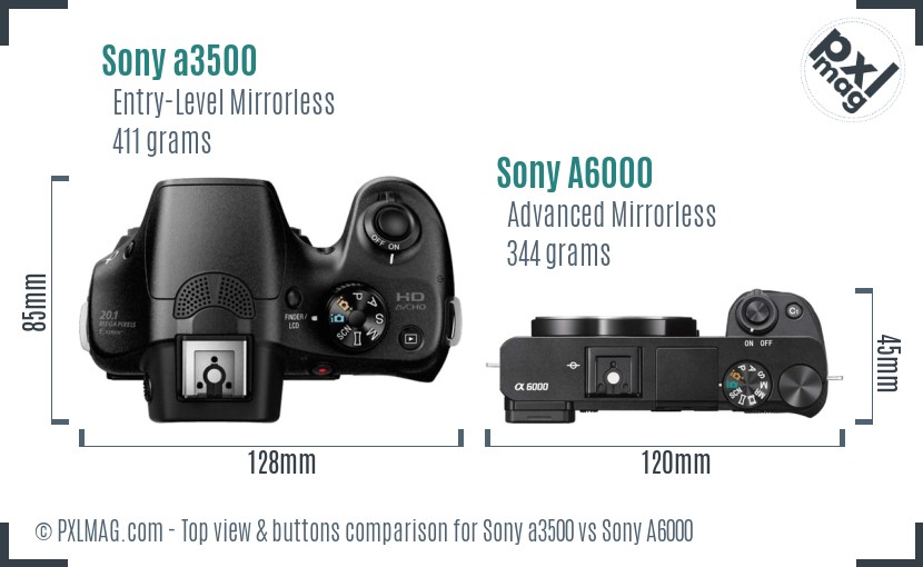 Sony a3500 vs Sony A6000 top view buttons comparison