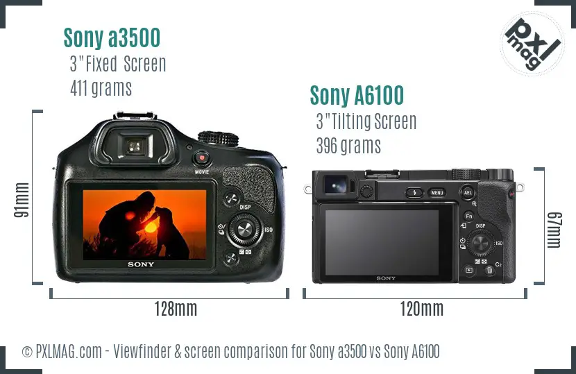 Sony a3500 vs Sony A6100 Screen and Viewfinder comparison