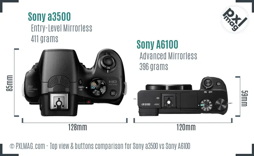 Sony a3500 vs Sony A6100 top view buttons comparison