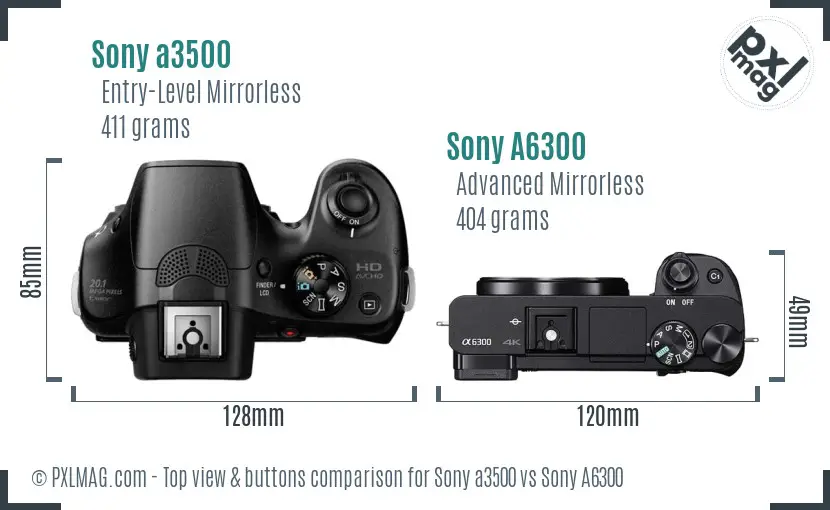 Sony a3500 vs Sony A6300 top view buttons comparison