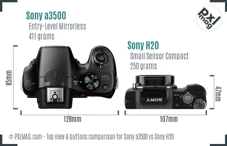 Sony a3500 vs Sony H20 top view buttons comparison Sony a3500 vs Sony H20 top view buttons comparison