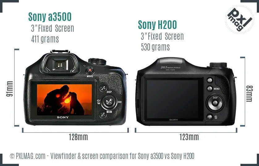 Sony a3500 vs Sony H200 Screen and Viewfinder comparison