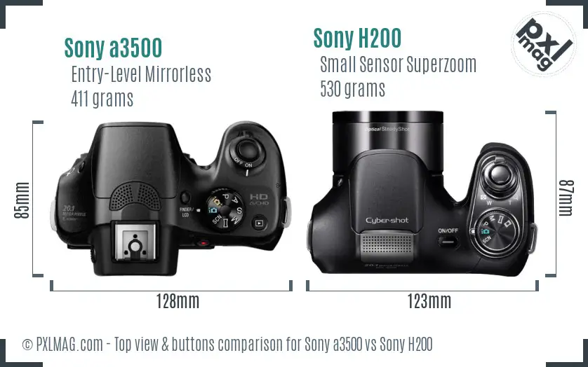 Sony a3500 vs Sony H200 top view buttons comparison