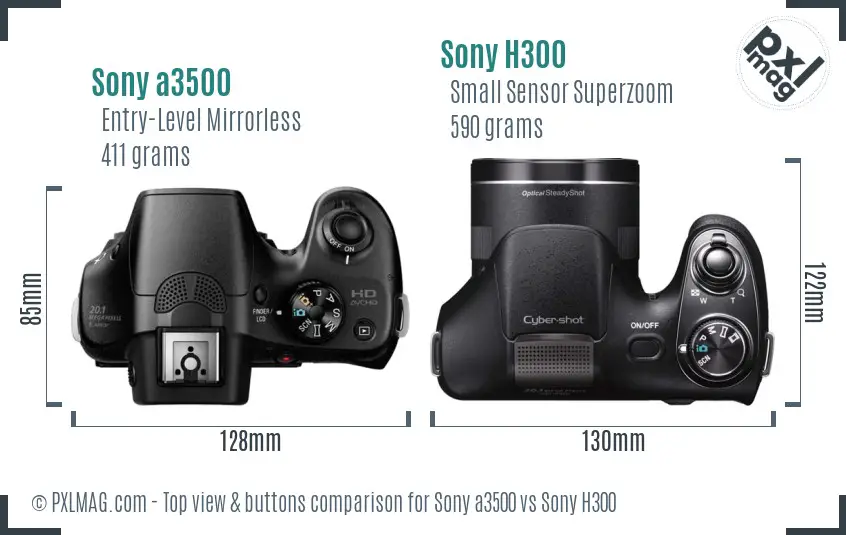Sony a3500 vs Sony H300 top view buttons comparison Sony a3500 vs Sony H300 top view buttons comparison