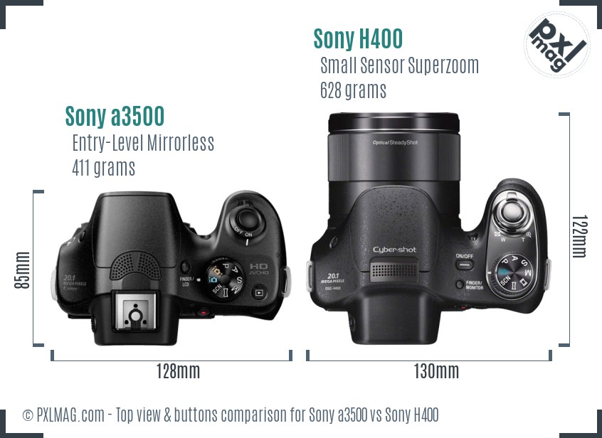 Sony a3500 vs Sony H400 top view buttons comparison