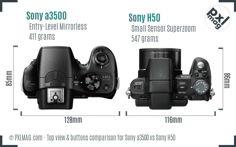 Sony a3500 vs Sony H50 top view buttons comparison Sony a3500 vs Sony H50 top view buttons comparison