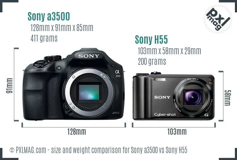 Sony a3500 vs Sony H55 size comparison