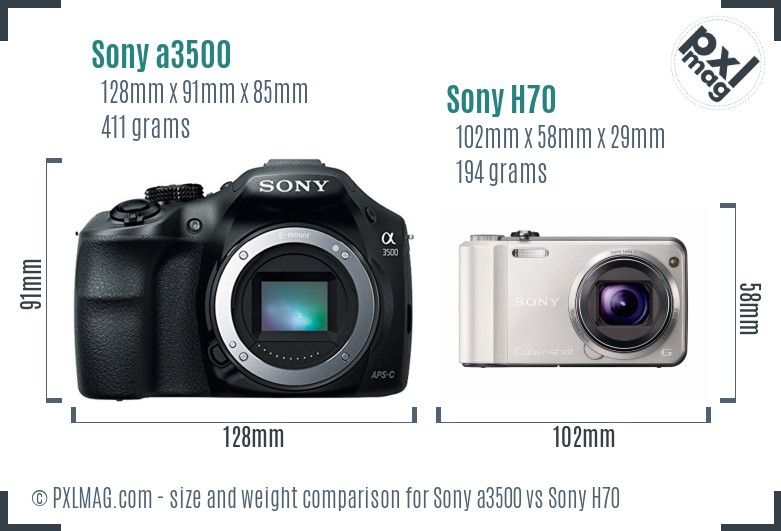 Sony a3500 vs Sony H70 size comparison