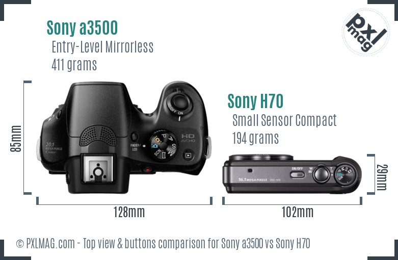 Sony a3500 vs Sony H70 top view buttons comparison