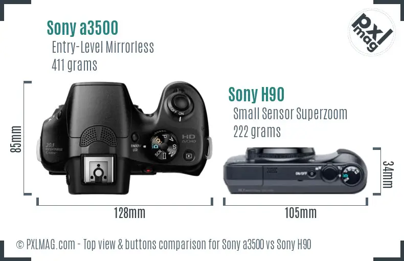 Sony a3500 vs Sony H90 top view buttons comparison Sony a3500 vs Sony H90 top view buttons comparison