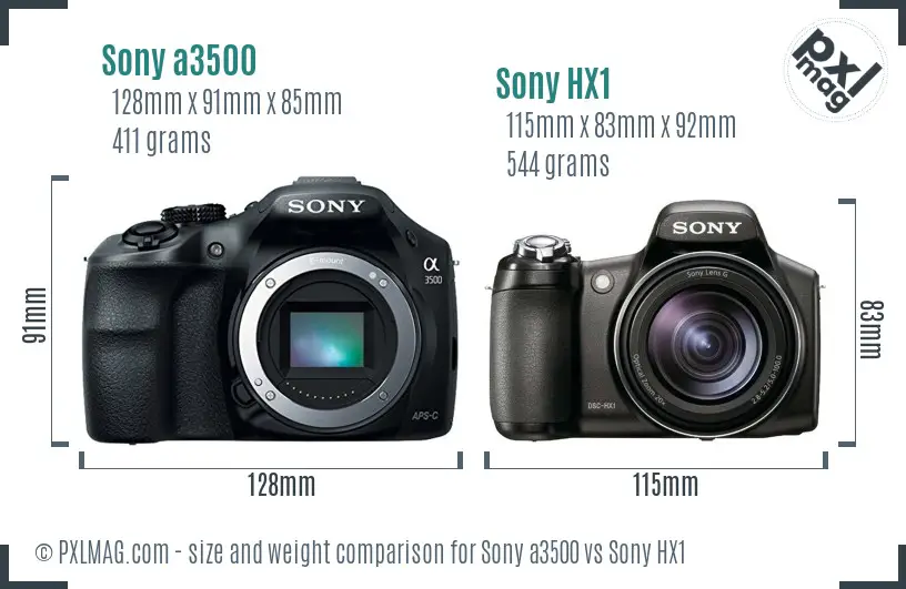 Sony a3500 vs Sony HX1 size comparison