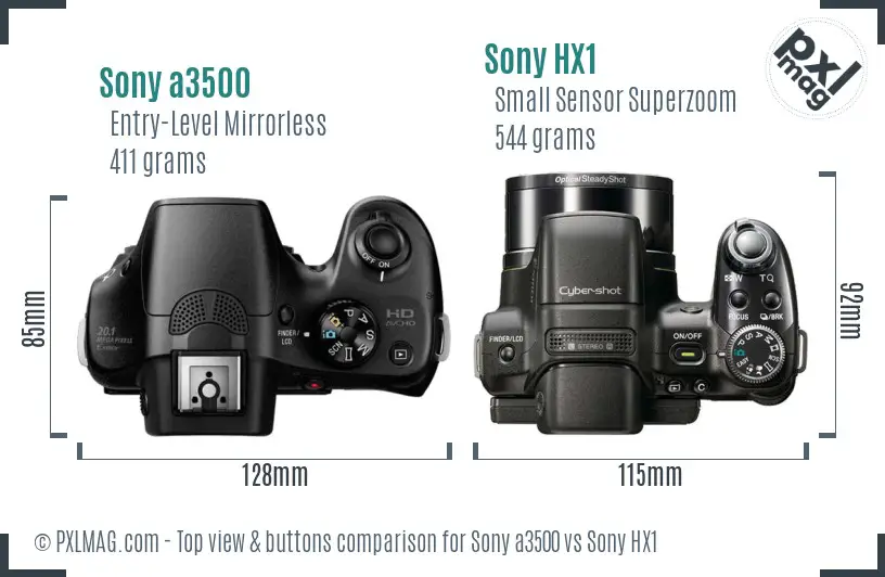 Sony a3500 vs Sony HX1 top view buttons comparison