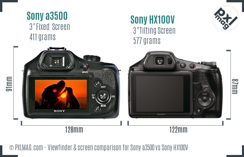 Sony a3500 vs Sony HX100V Screen and Viewfinder comparison